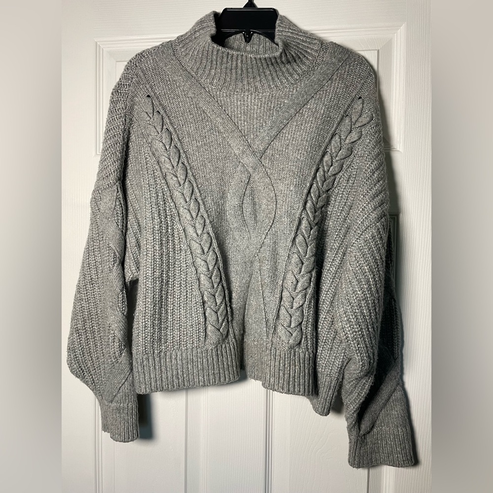 Elizabeth and James Gray Cowl Neck Sweater with Cable Knit